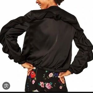 Zara trf Outerwear Ladies Large Black Satin Zip Up Ruffled Bomber Jacket